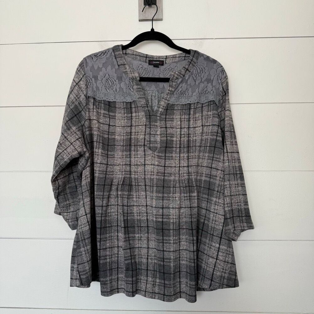 Cocomo Women’s 3X Gray Plaid Blouse Top Plus Size